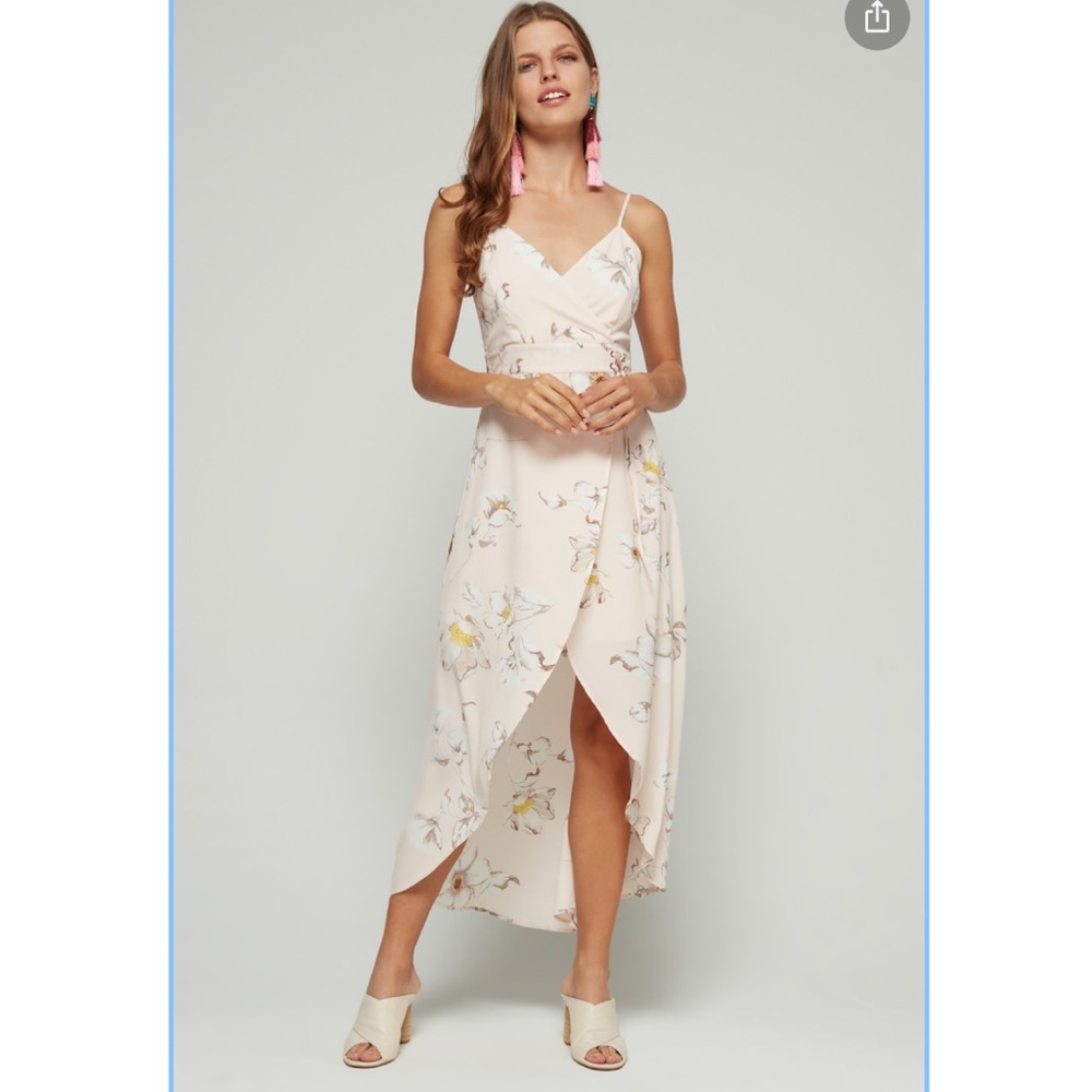 J.O.A Pink Blush Floral Wrap High Low Dress XS